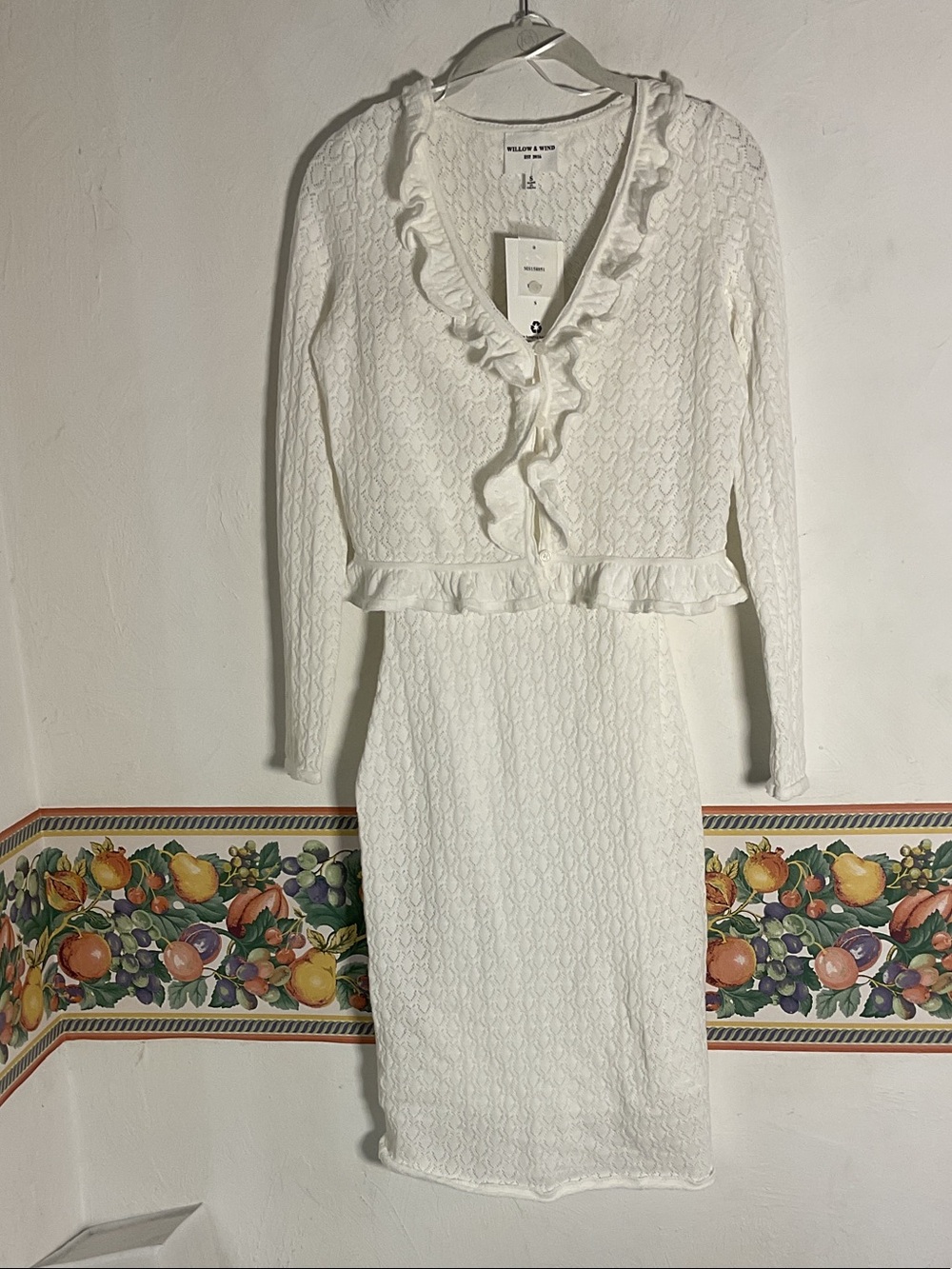 Willow & Wind White Pointelle Knit 2-Piece Dress & Cardigan Set Size S NWT - Picture 1 of 9